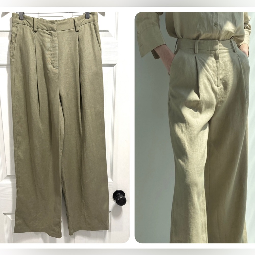 OAK + FORT 100% Linen Pleated Wide Leg Trousers